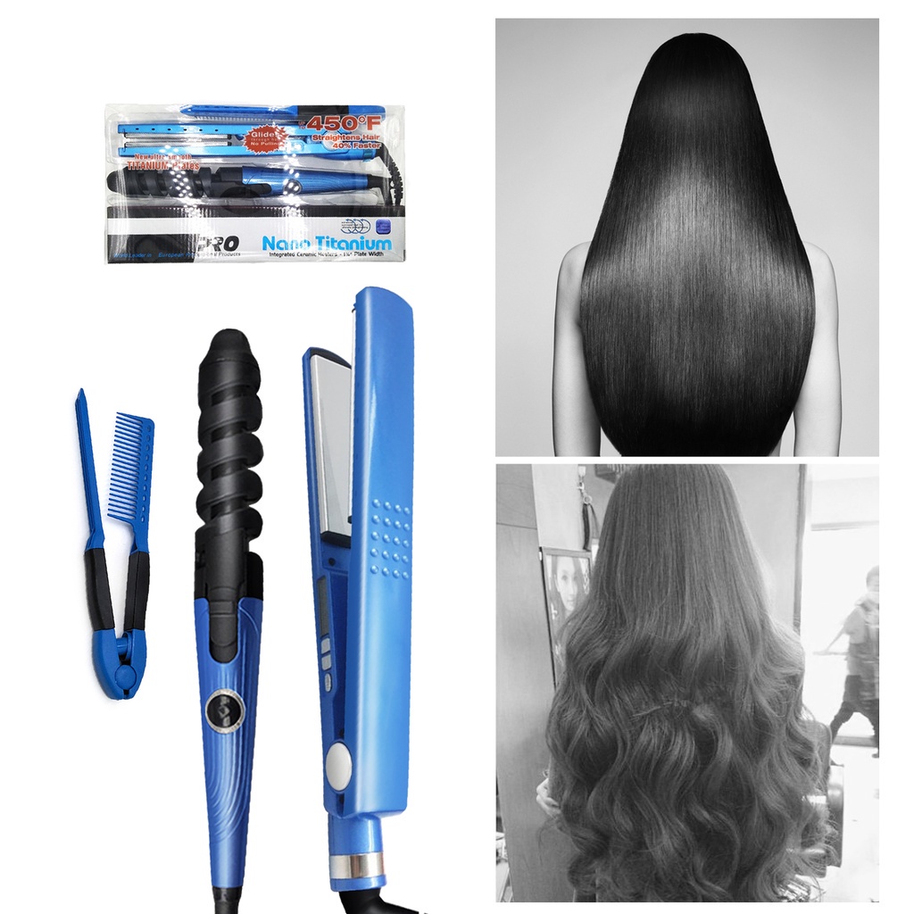 Hair Straightener Nano Titanium Plate hair Straightener 3 IN 1 Hair Styling Set Flat Iron + Curling Wand+Comb