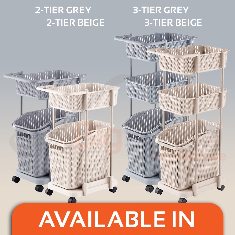 Bigspoon Large Capacity Space Saving 2 Tier 3 Tier Laundry Basket With Wheel And Handle And 2 Side Hooks Laundry Rack Shopee Malaysia