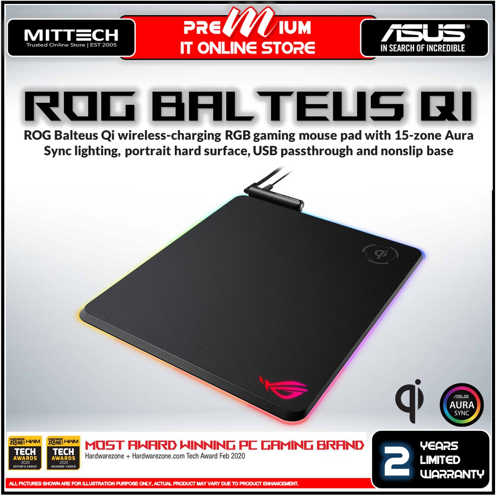 Asus Rog Balteus Qi Mouse Pad Wireless Charging Rgb Gaming 15 Zone Aura Sync Lighting Shopee Malaysia