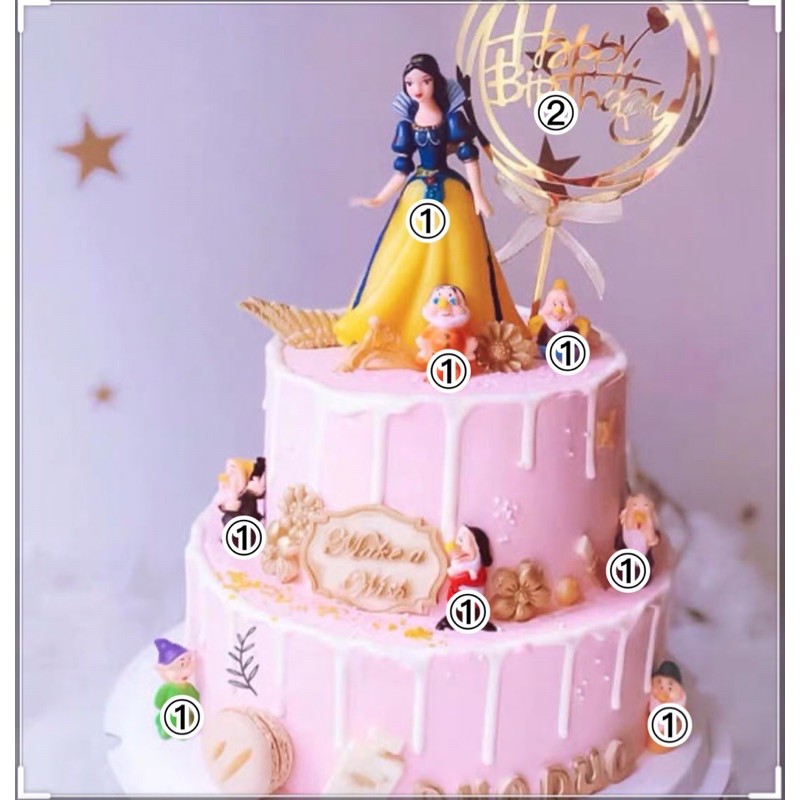 Ready Stock Snow White And The Seven Dwarfs Birthday Cake Topper Deco Set
