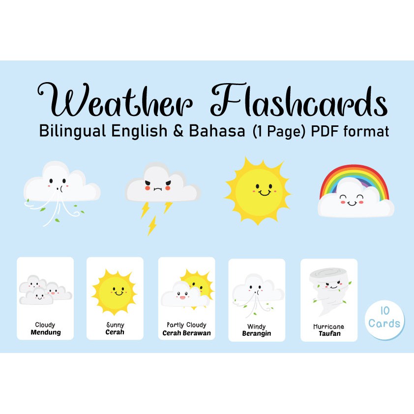Fast Free Shipping Bahasa English Learn Weather Flashcards Softcopy Pdf Format Makes 10 Cards Shopee Malaysia