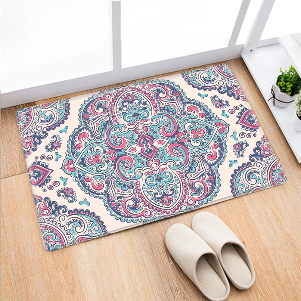 Beautiful Indian Floral Soft Non Slip Doormat Bedroom Kitchen Carpets Bath Mats