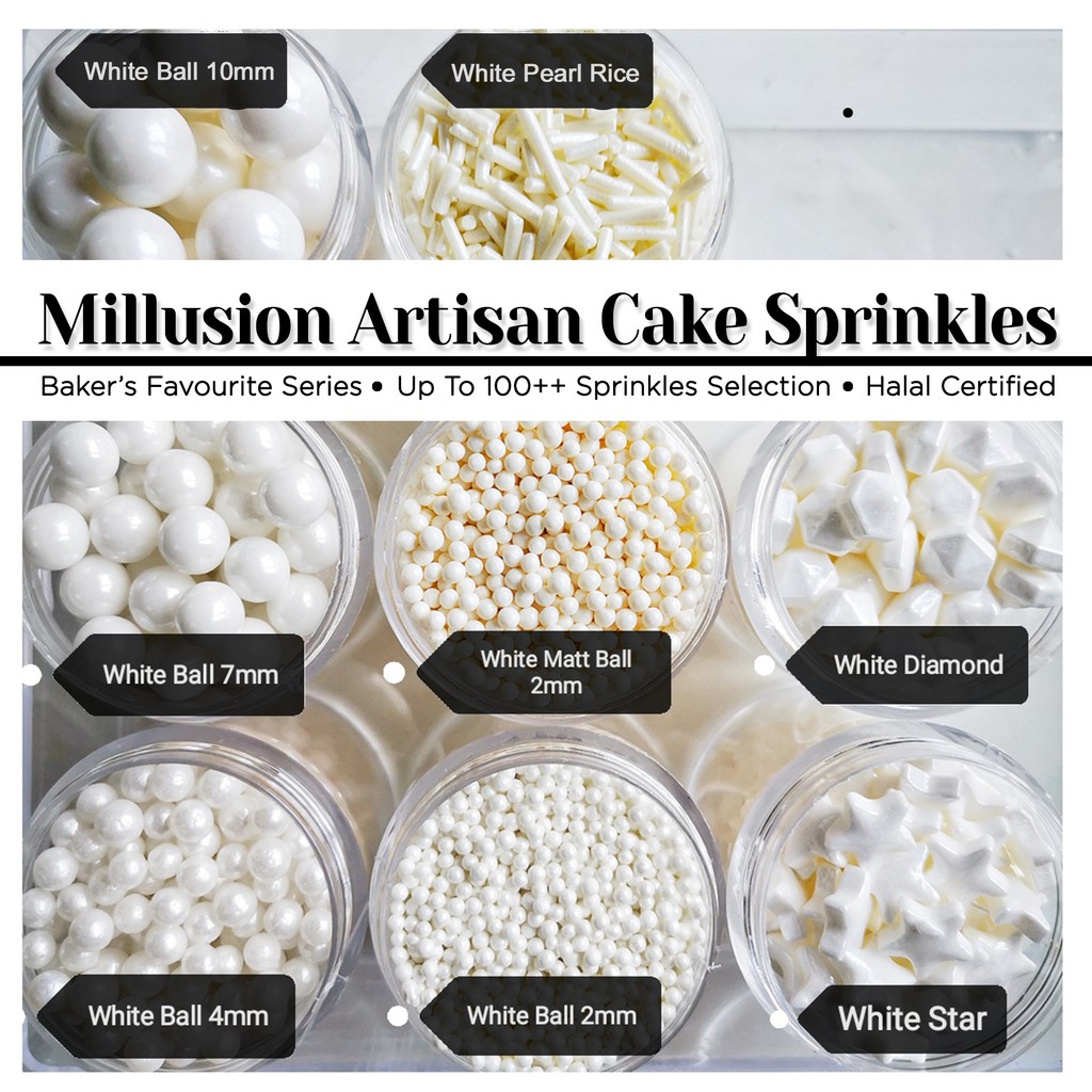 Millusion HALAL White Sprinkles Cake Sprinkle / Sugar Ball / Sprinkle