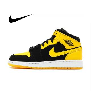 black yellow and white jordan 1