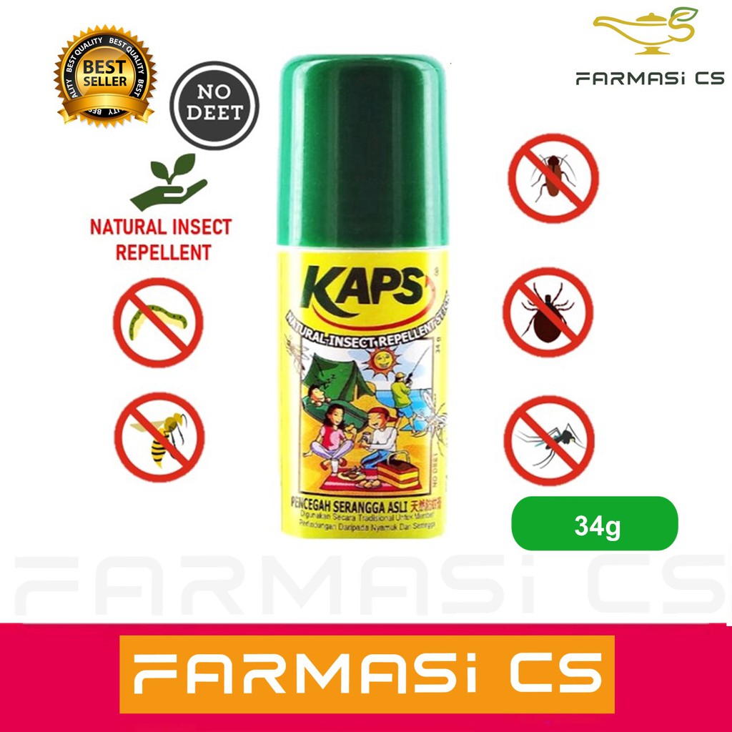 Kaps Natural Insect Repellent Stick 34g EXP:03/2026 [ No deet, Mosquito repellent, Dengue, Citronella oil ]