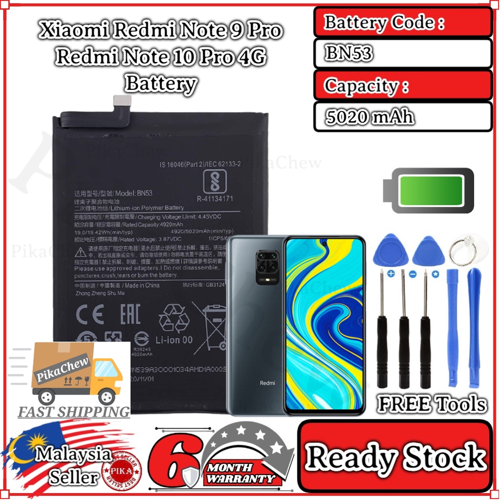 Pika Compatible With Xiaomi Redmi Note 9 Pro Battery Redmi Note 10 Pro 4g Battery Bateri Bn53 2702