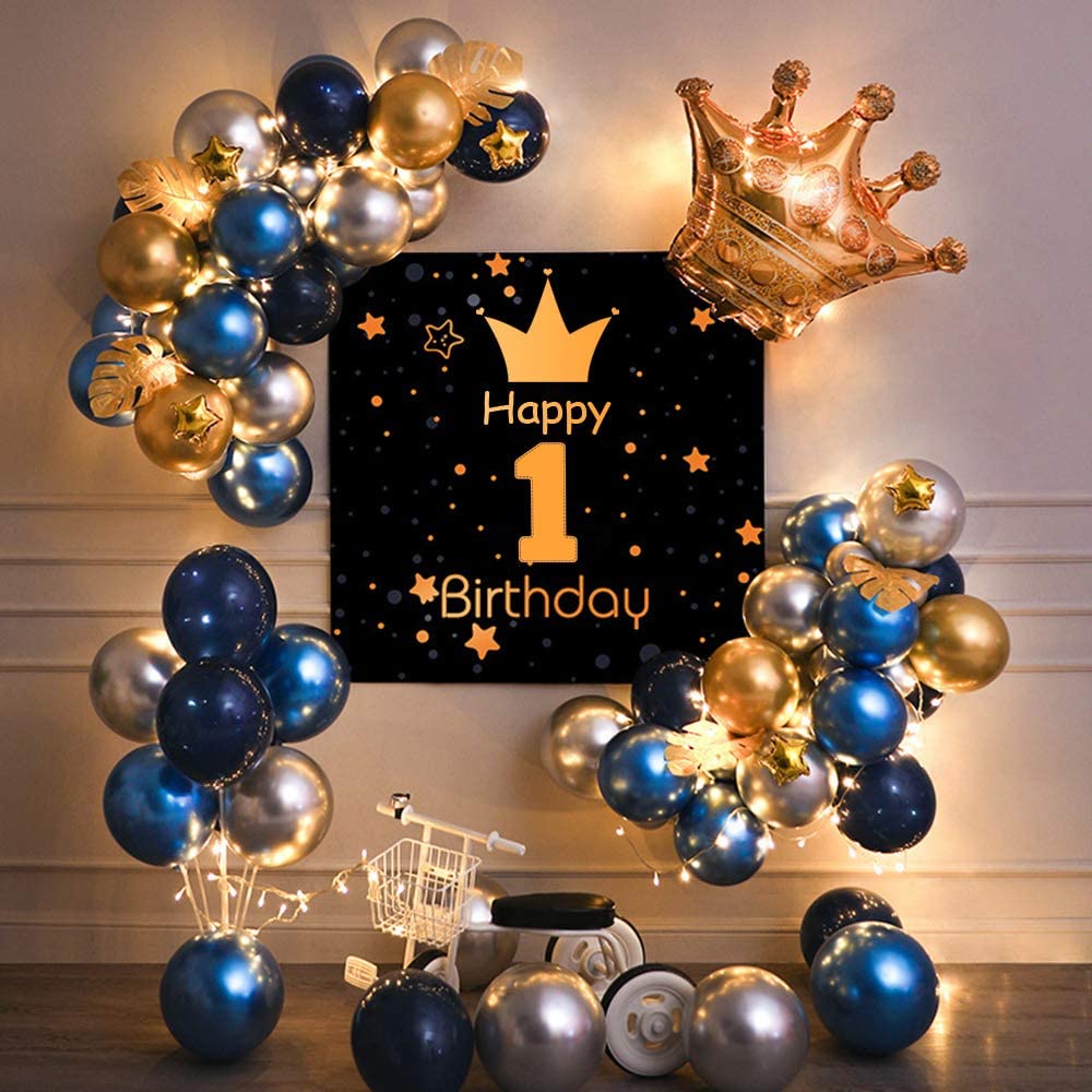 1pcs 70*70cm Blue gold 1st Happy birthday poster background cloth wallpaper  backdrop | Shopee Malaysia
