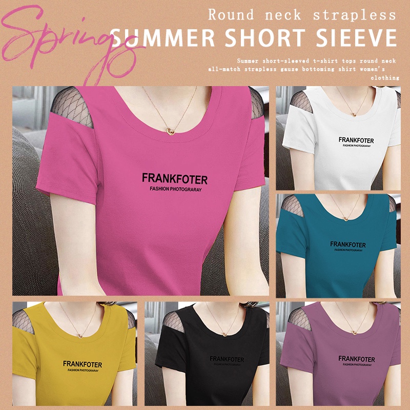 YouyifangSummer short-sleeved t-shirt tops women middle-aged and elderly mothers wear round neck Korean wild off-shoulder gauze bottoming shirt women