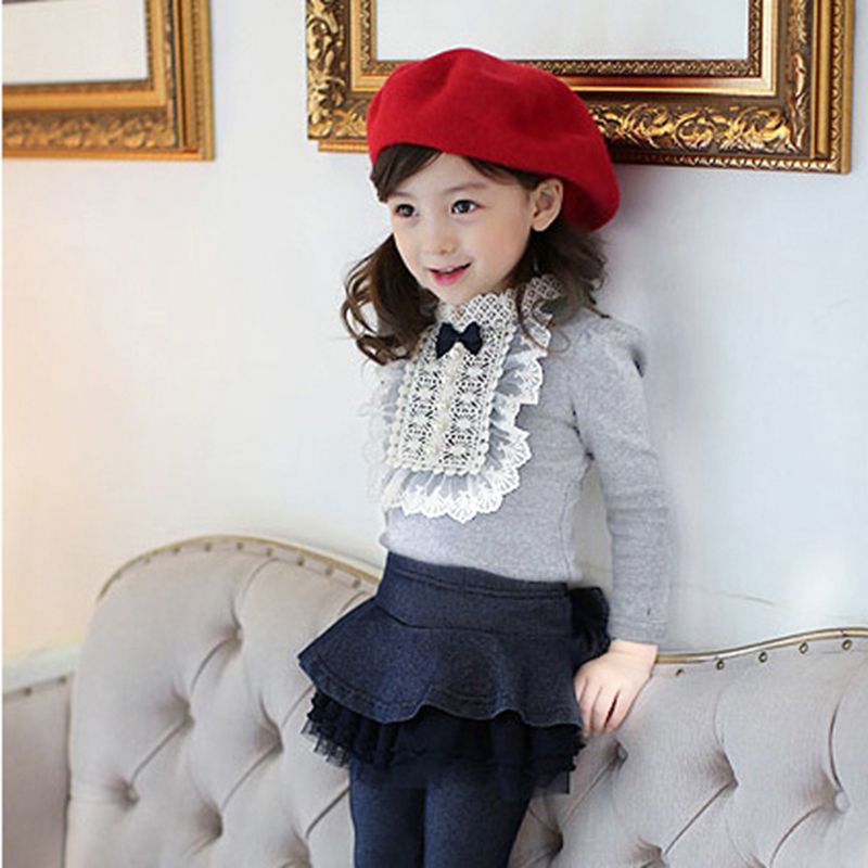 VYU Little Girls Long Sleeve Winter Blouse 2-8 Year Kids Cotton Lace Tops 