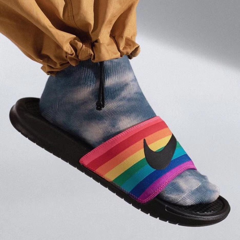 nike rainbow slippers