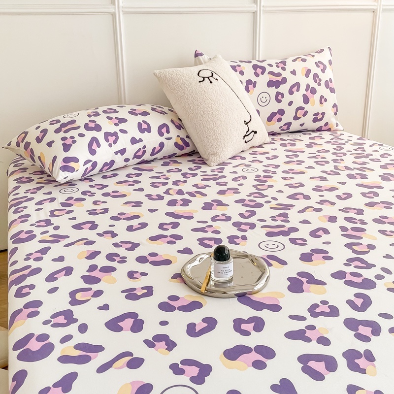 DANSUNREVE Premium Poly Cotton cadar fitted Purple leopard print fitted Bedsheet cadar maruh Cartoon Fitted Bed Sheet murah sarung bantal Cute Printed for single bed 可愛卡通 有橡膠圈加大床單