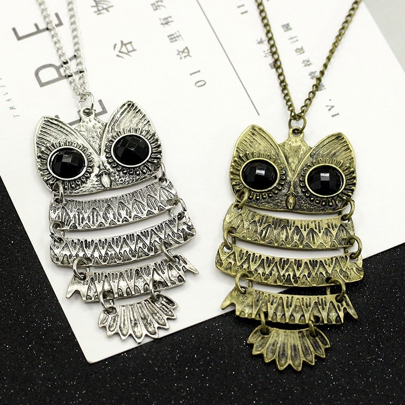 Femme Fille Vintage Hibou Mignon Pendentif Long Pull Cha Ne De