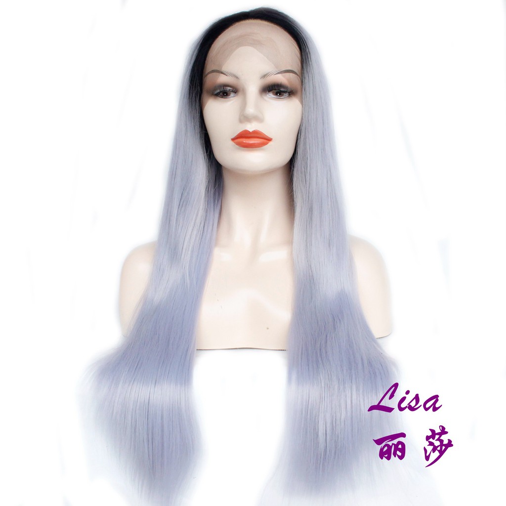 Ombre 1b Light Blue Lace Front Wig Women Synthetic Hair Shopee