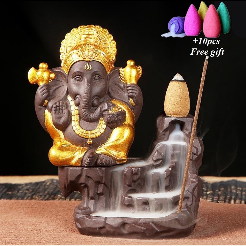 Elephant God Ganesha Backflow Censer Purple Clay Buddhist Home Decor Incense Burner Clay Tea Pet Budda Decorative