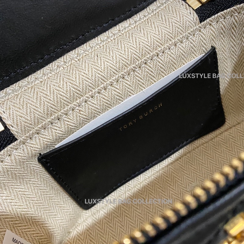 💯 Authentic Original Tory Burch Kira Chevron Mini Vanity Case Bag Black  Leather | Shopee Malaysia
