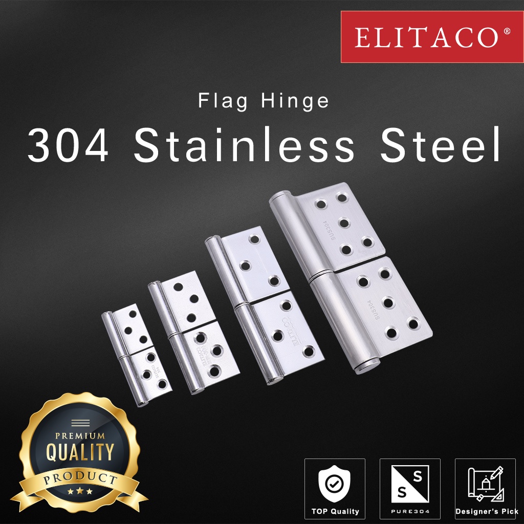 【ELITACO】5’’ Stainless Steel 304 Flag Hinge 1 Piece 360 Degree 2.5mm Thickness Window Gate Door Detachable Hinges 4’’