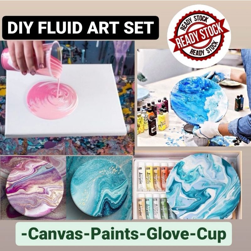 DIY kit Acrylic pouring fluid art on Canvas High quality | Shopee Malaysia