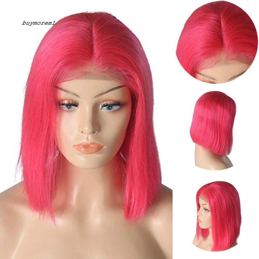 Buyme Women Peach Red Shoulder Length Straight Central Parting Wig