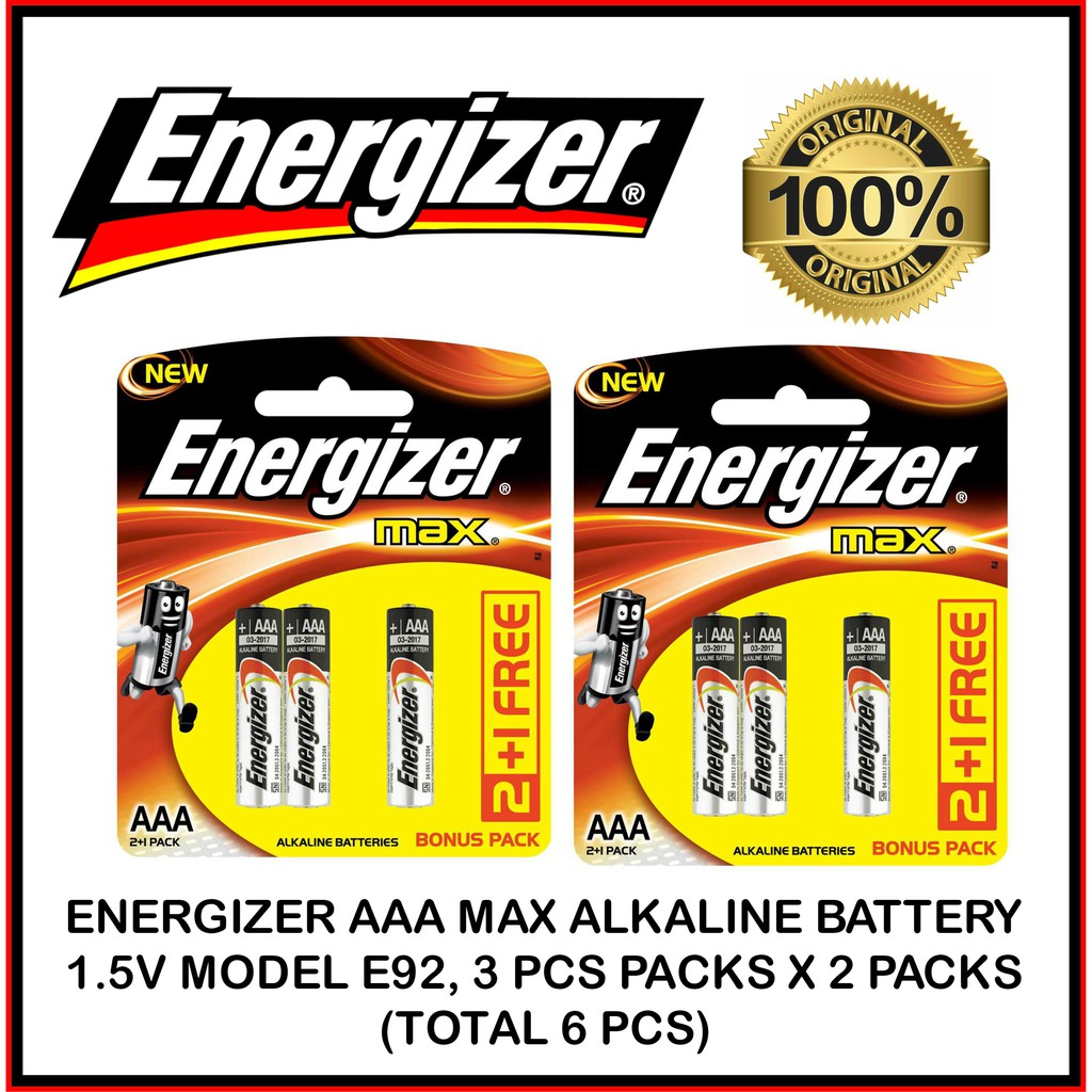 ENERGIZER AAA MAX ALKALINE BATTERY 1.5V MODEL E92, 3 PCS PACKS X 2 ...