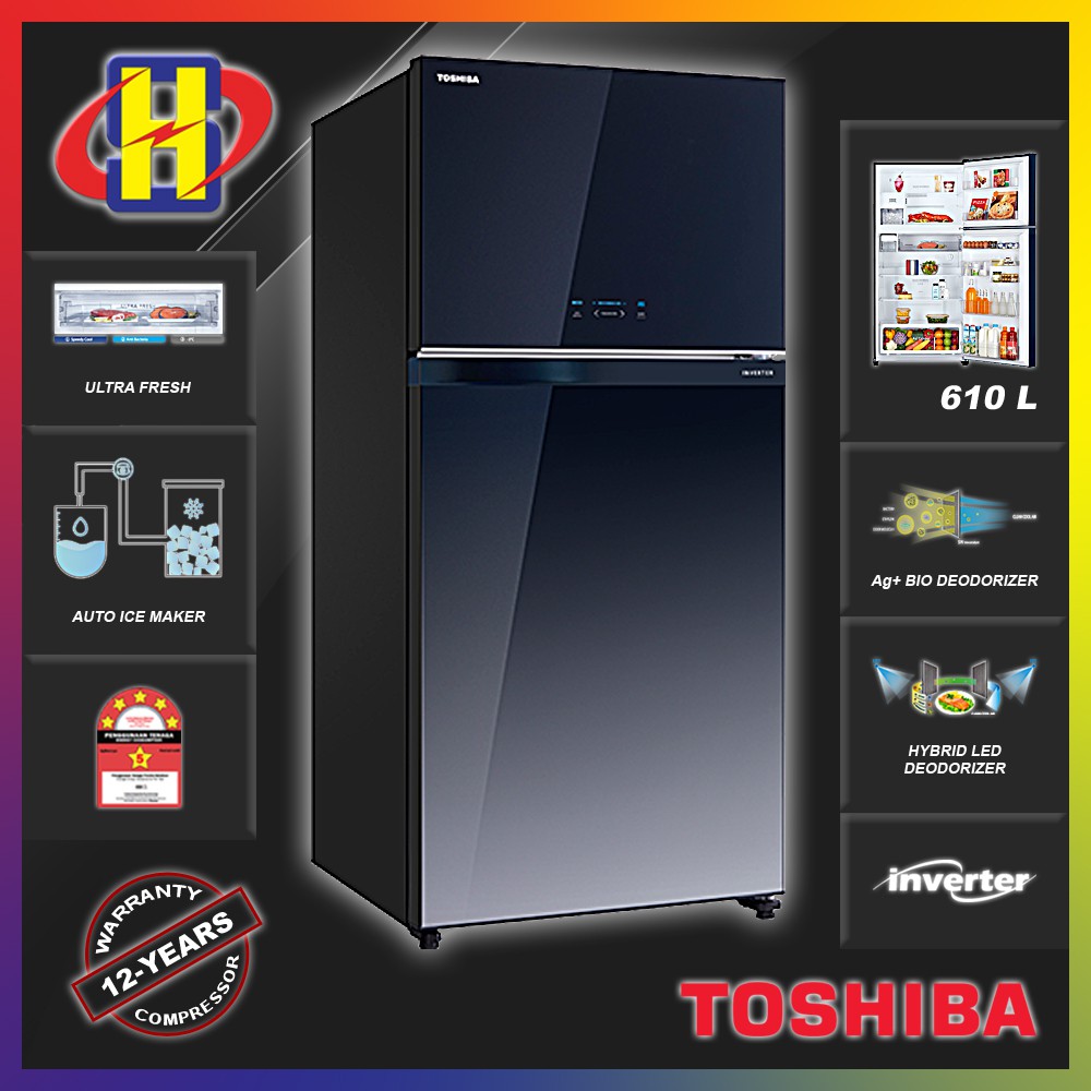 Toshiba Refrigerator 610l Auto Ice Maker Inverter 2 Door Fridge Gr Ag58magg Normal Delivery 7481