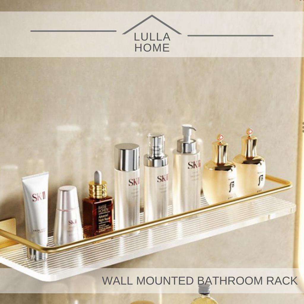 LullaHome Light Luxury No Drill Traceless Adhesive Wall Mounted Bathroom Shower Caddy Storage Organizer Toilet Rack Gold