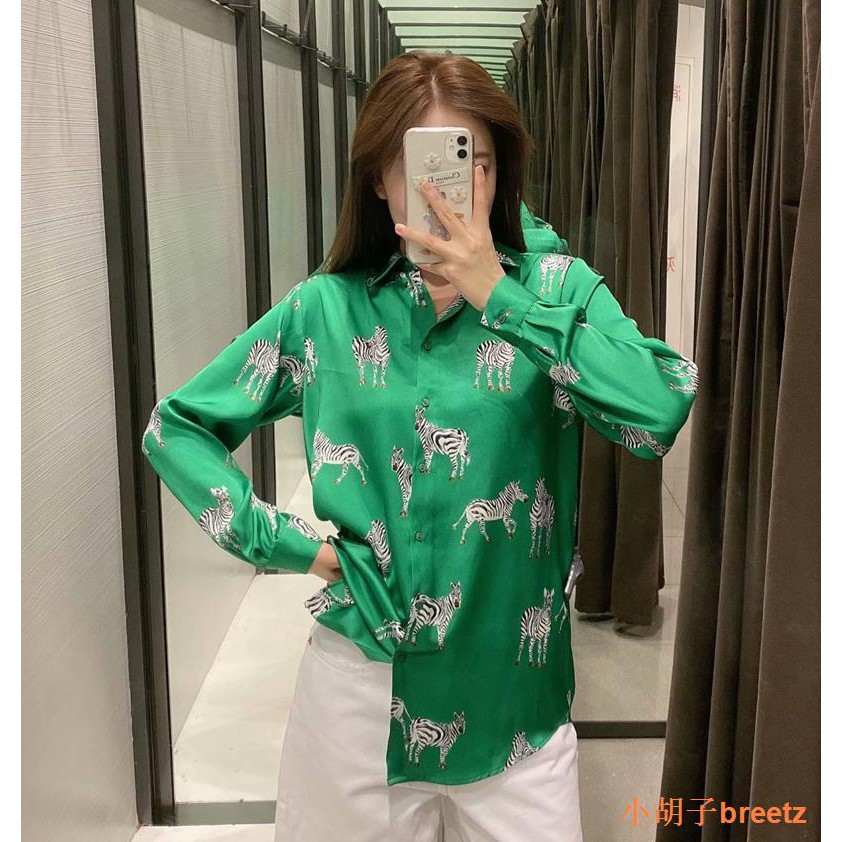 green satin blouse zara
