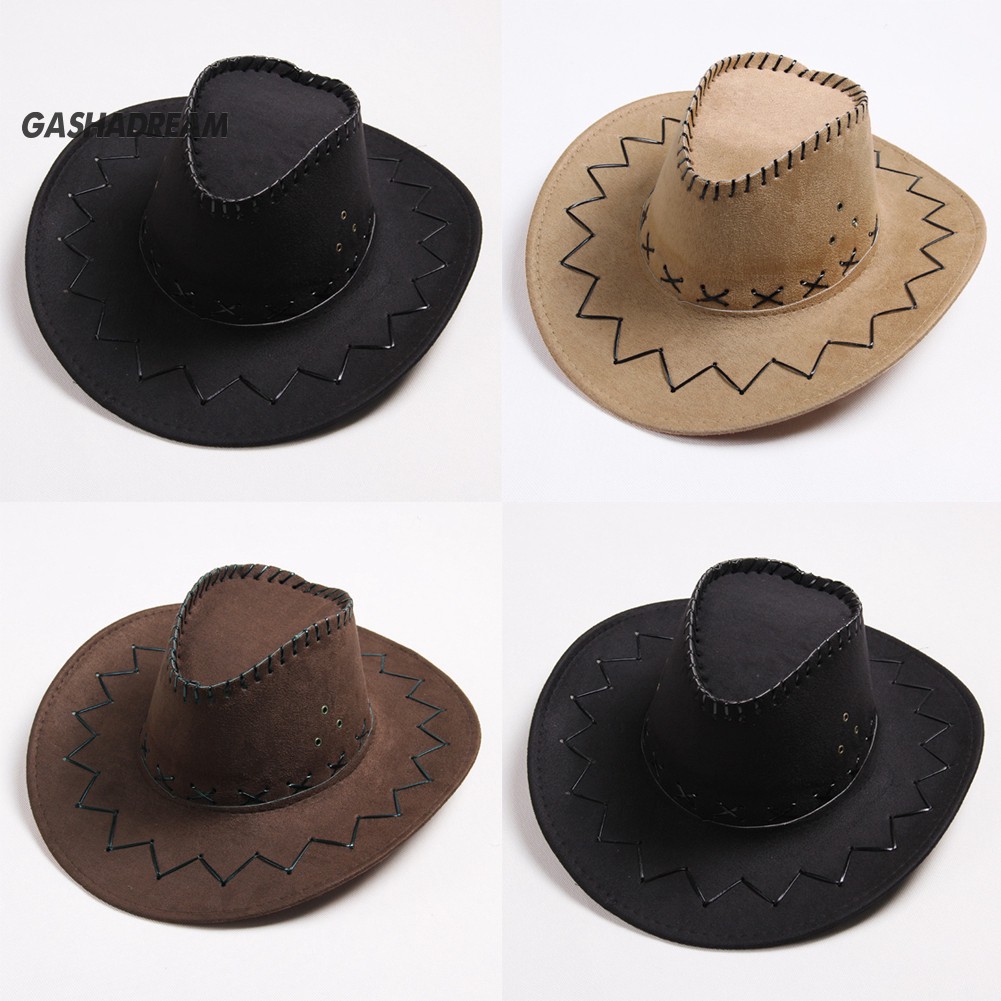 GD Men's Women's Cowboy Cap Solid Color Wide Brim Hat for Fancy Dress ...