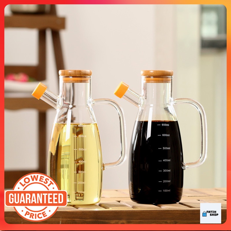 Bamboo Glass Oil Jar Bottle 1000ml Kitchen Canister High Borosilicate Storage Organizer Bekas Minyak Masak