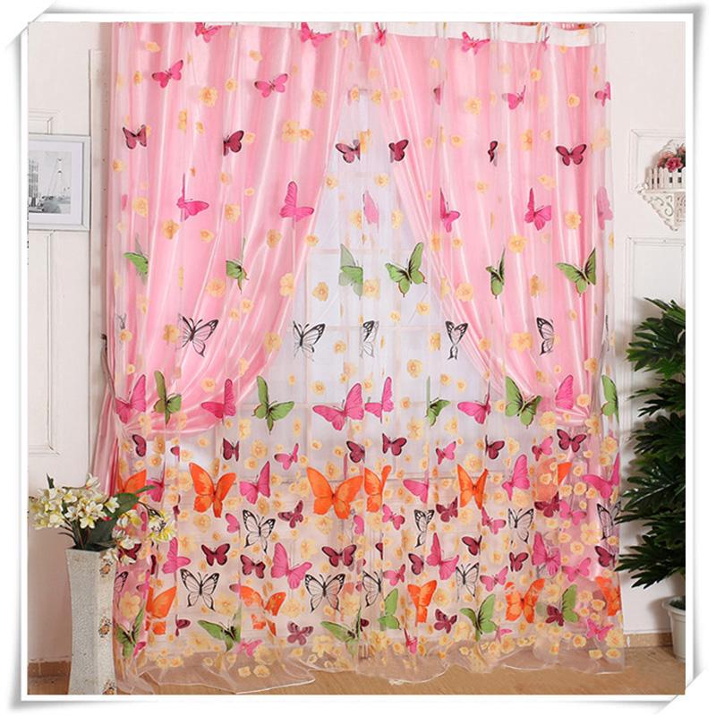 Butterfly Curtain Flower Bedroom Window Door Balcony Sheer