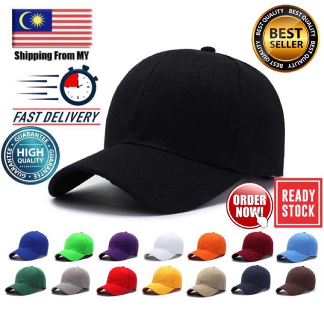 Unisex Plain Baseball High Quality 100% Polyester Cap Adjustable StrapReady Stock MalaysiaFast Delivery