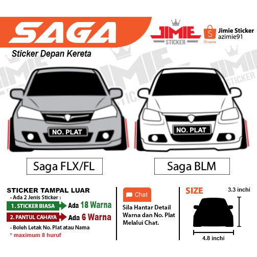 Sticker kereta, Sticker depan Proton Saga FLX dan BLM, 1pcs 