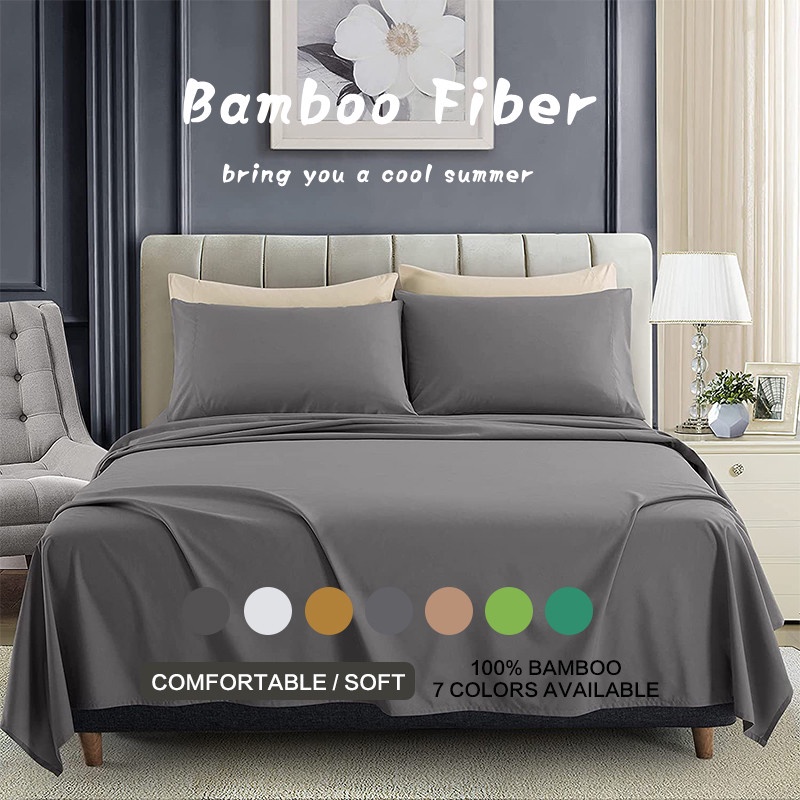 Luxury Bamboo Sheets - Blend of Rayon Derived from Bamboo - Cooling & Breathable, Silky Soft, 12-Inch (30cm) Deep Pocket 1 Piece Bedsheet Pillowcases Not Included