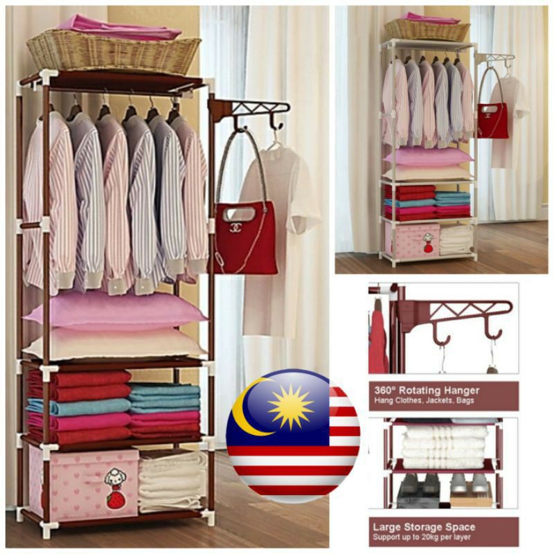 Buy Murah Rak Almari Sangkut Sidai Barang Baju Cabinet Wardrobe Storage Hanging Clothes Rack Organizer Seetracker Malaysia
