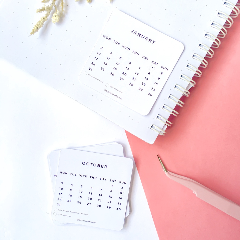 2022 Mini Calendar Sticker Pack Mini Calendar Sticker Flakes for
