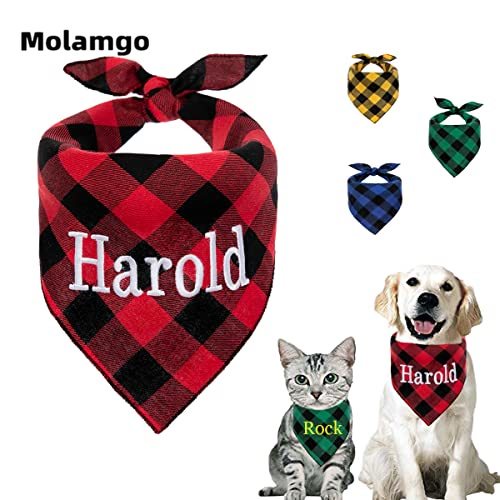 Personalized Dog Plaid Bandana Printed Name Custom Buffalo Necklace Scarf Triangle Bib Bandana Pet Clothing Accessories for Small and Medium Dogs and Cats Pets Birthday Gifts