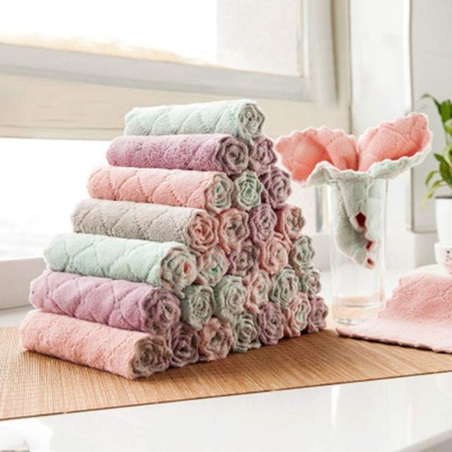 Generic Coral Velvet Kitchen Dish Towel Gray Green Purple Kitchen