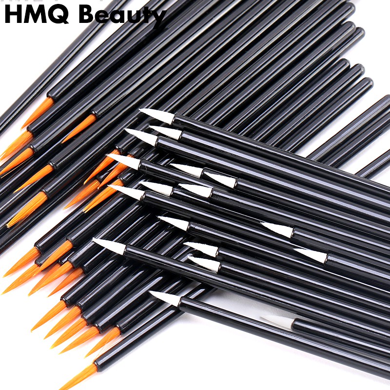 50pcs Black Handle Eyeliner brush Reusable Gel Liner Nail Art Brushes Painting Pen Beauty Makup Tools