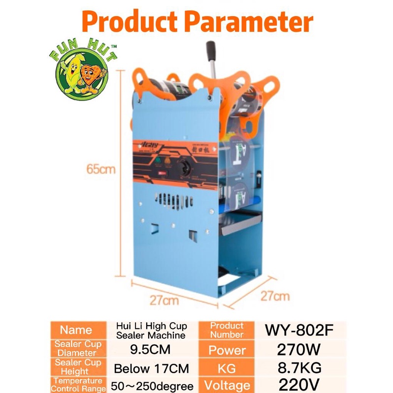 (95mm)Mesin Penutup Cawan MAX CUP HEIGHT 11cm Electric Manual Cup