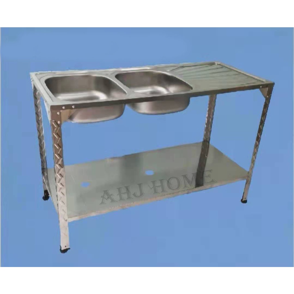 Double Bowl Sink With Stand Complete Set Rak Sinki Stainless Steel   0ac3725d52174b557b39640b2eb6d39f