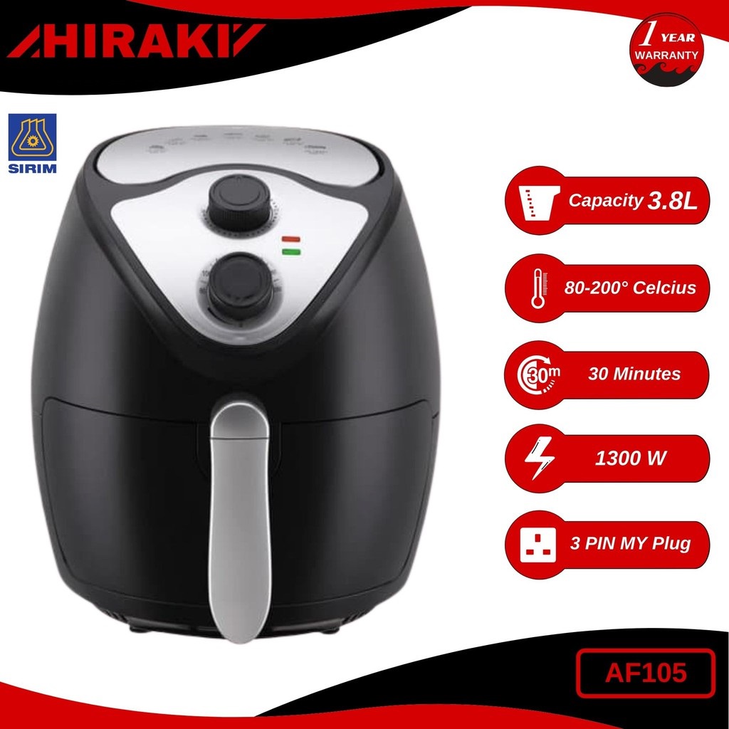 **MEGA SALE) HIRAKI AIR FRYER AF105 / AF60 / AF50  Digital Manual Pre Set Keep Warm Air Fryer Single Pot 4.5L/3.2L 1400W