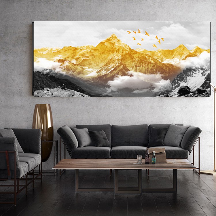 Framed Wall Pictures Poster Print Gold Mountains Canvas Wall Art Wall Decor Pictures Print Painting Home Decor Shopee Malaysia