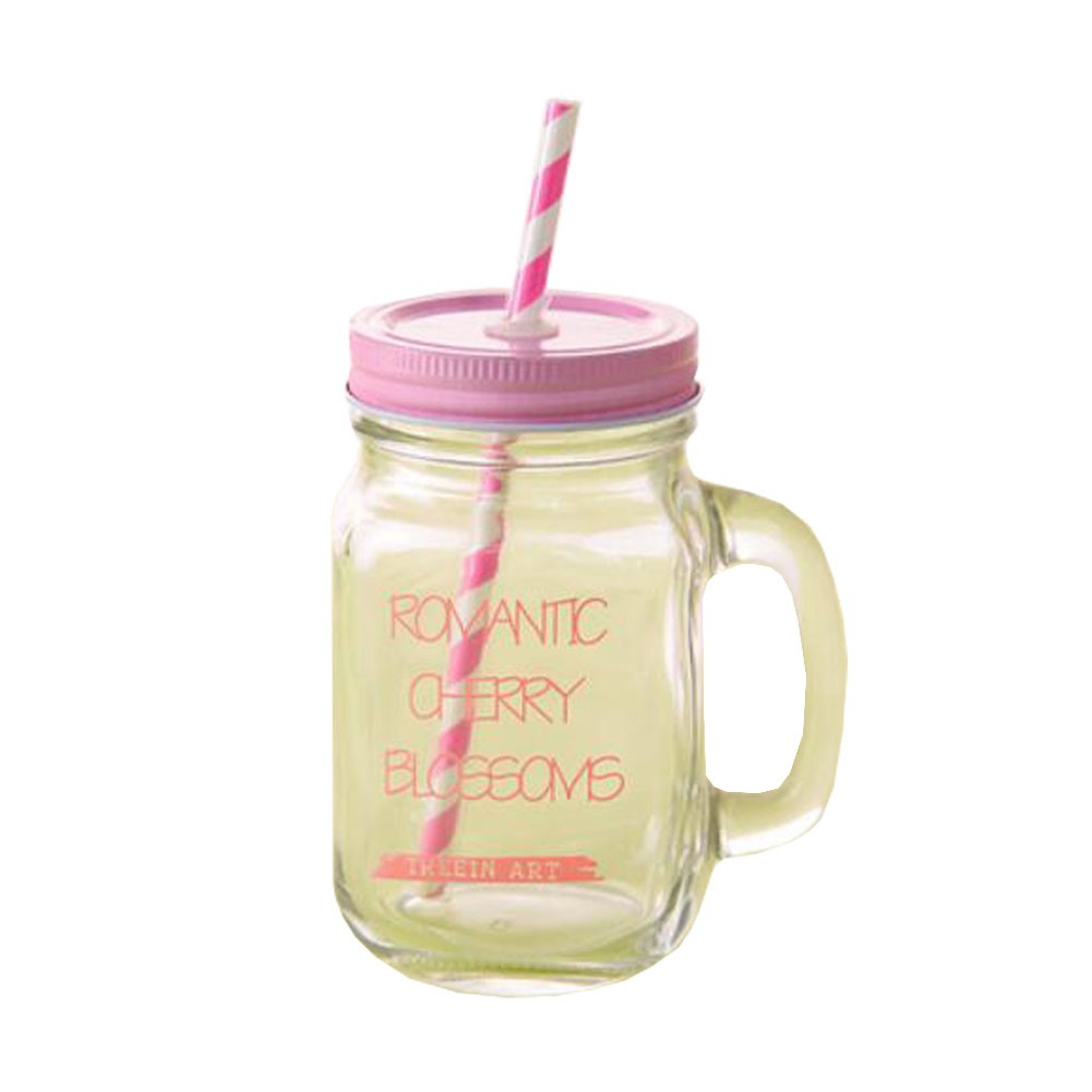 Mason Jar Mugs With Handle And Lid And Plastic Straws Decorative