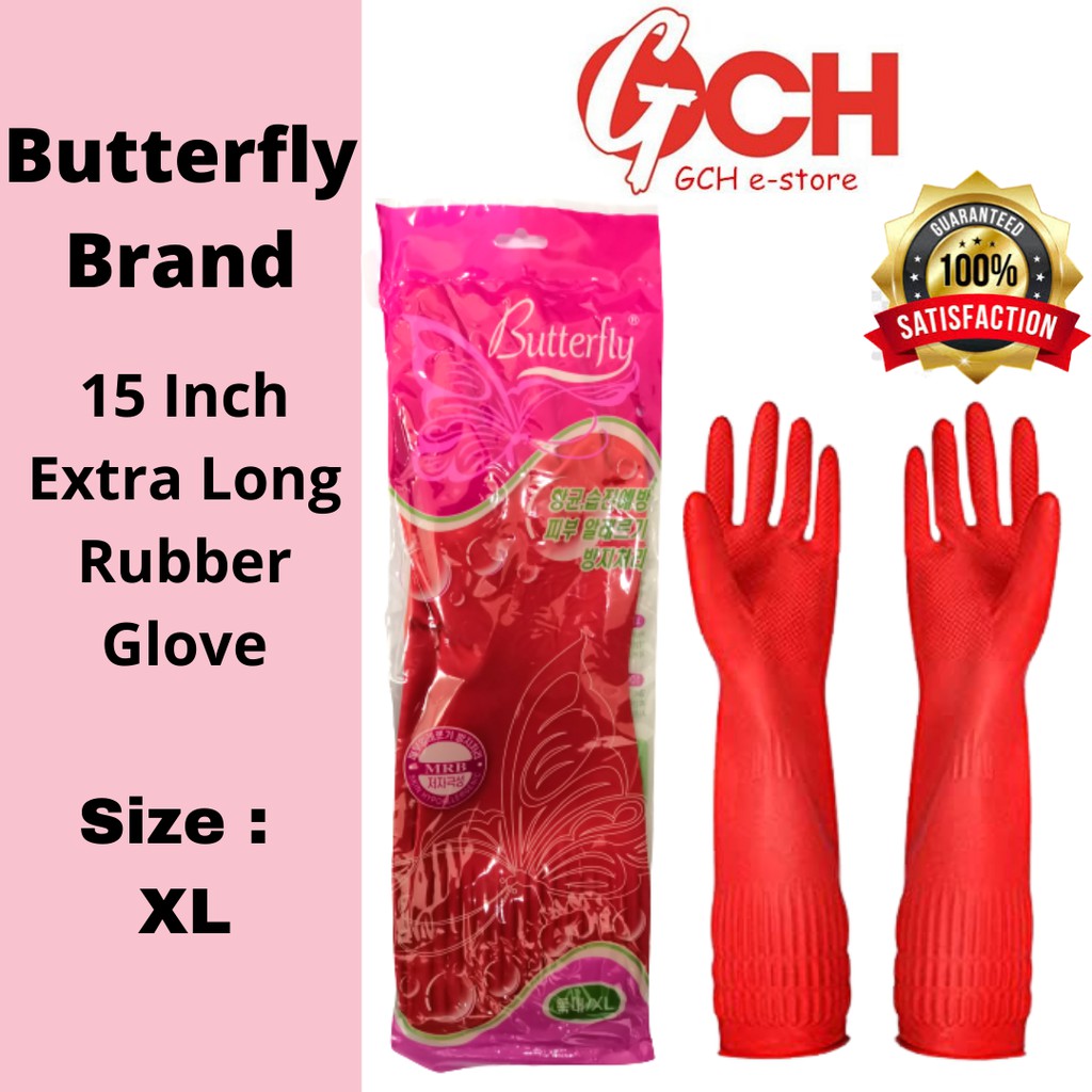Butterfly Extra Long Latex Rubber Gloves / Household Long Gloves /Heavy
