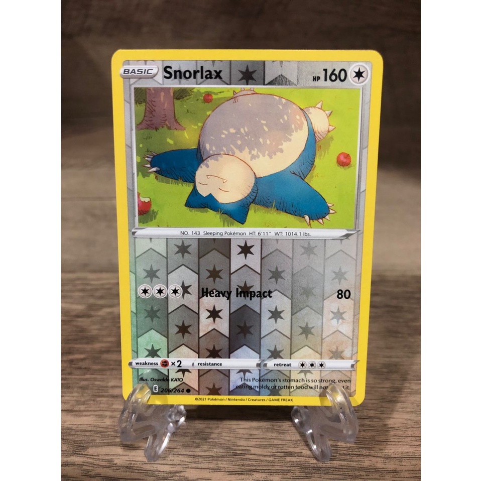 Pokemon TCG trading card Snorlax Reverse Holo 206/264 (SS8 Fusion