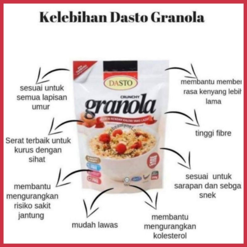 Dasto Granola Oat Berkhasiat Turunkan Kolestrol Milk Booster Makanan Untuk Diet Sihat Shopee Malaysia