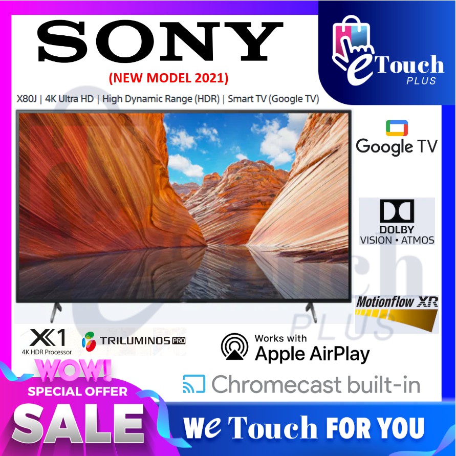 Sony 75" l 75 Inch Ultra 4K Android Google TV KD-75X80J High Dynamic Range HDR Television Televisyen 电视机 Compatible PS5