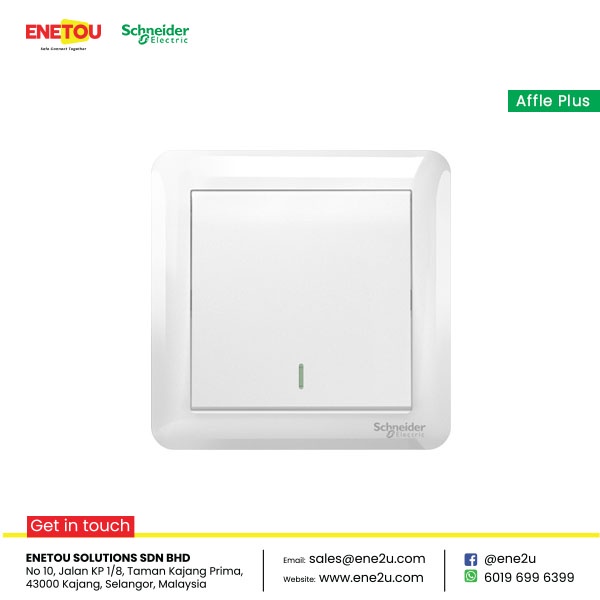 SCHNEIDER AFFLE PLUS A3G31B1A 250V 1GANG 1WAY SWITCH WITH FLUORESCENT LOCATOR, WHITE