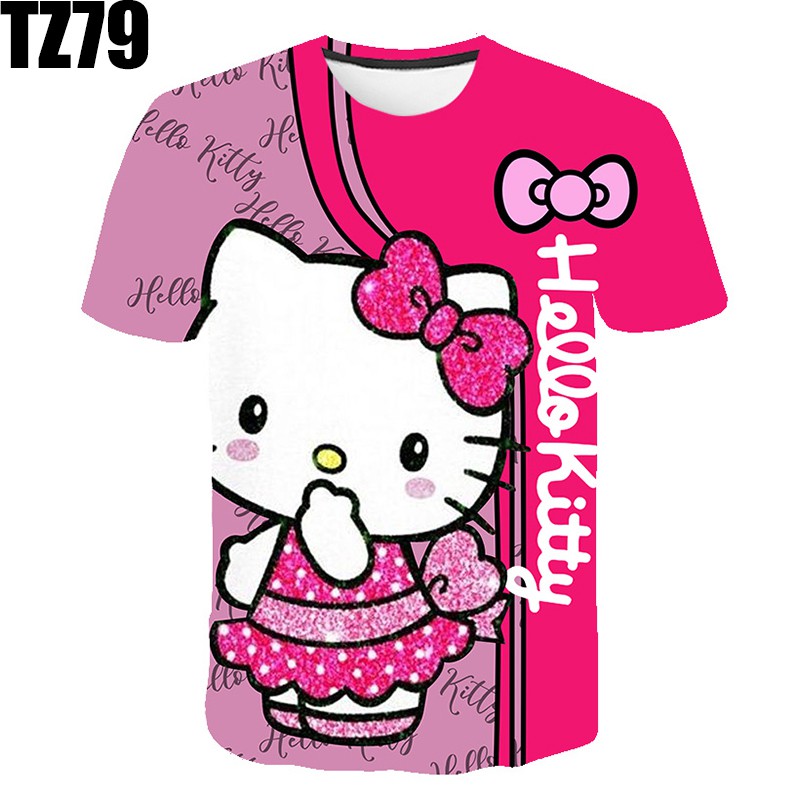 Hello Kitty cartoon characters for children/boys and  printed  half-sleeved T-shirt Fashion street T-shirt | Shopee Malaysia