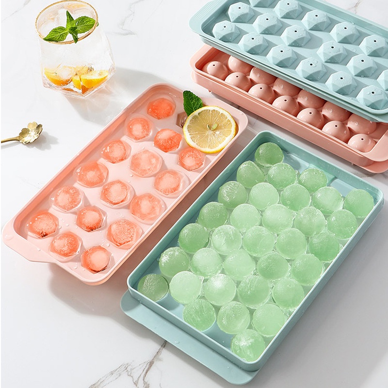 【网红冰块模具】 Frozen Ice Tray Refrigerator Ice Maker with Lid Ice Maker Household Plastic Quick-fre