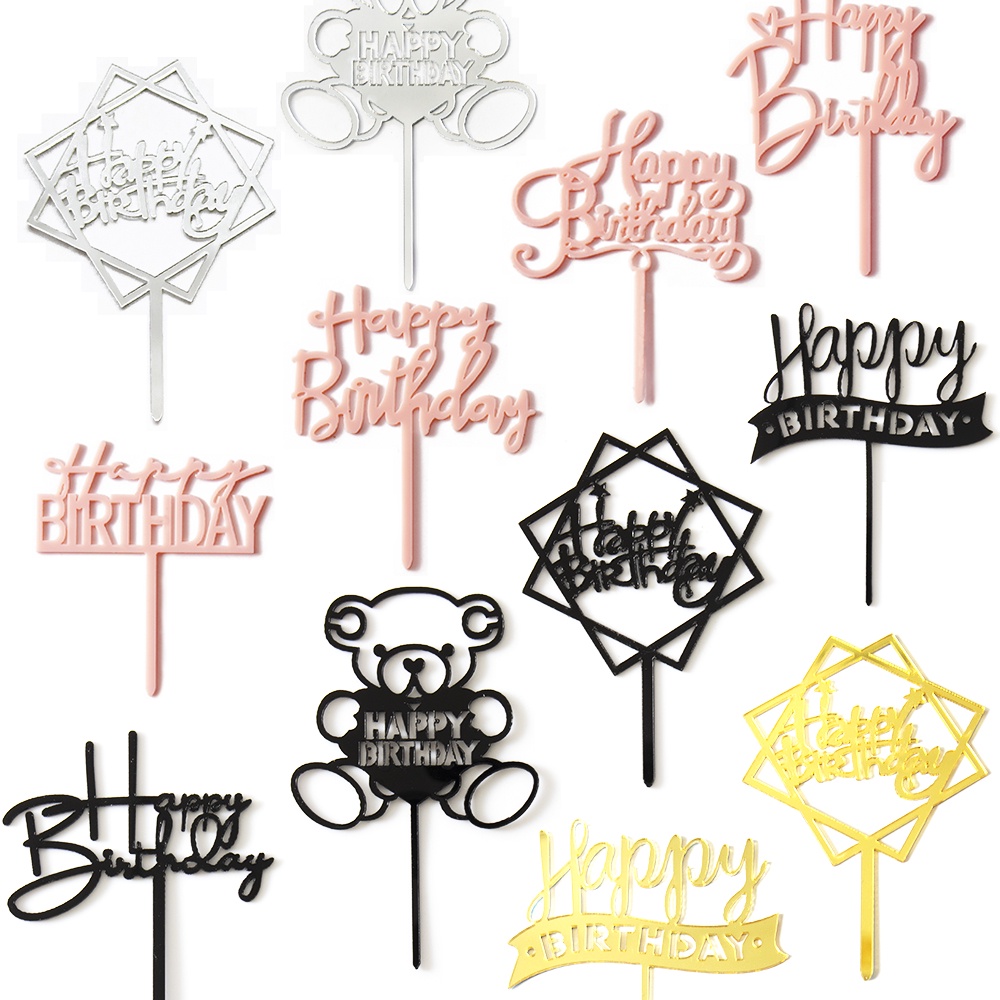 Durable Have PACK of 10 PCS Mini Happy Birthday Acrylic Cake Topper Decoration 4 Color Options Multi Reliable